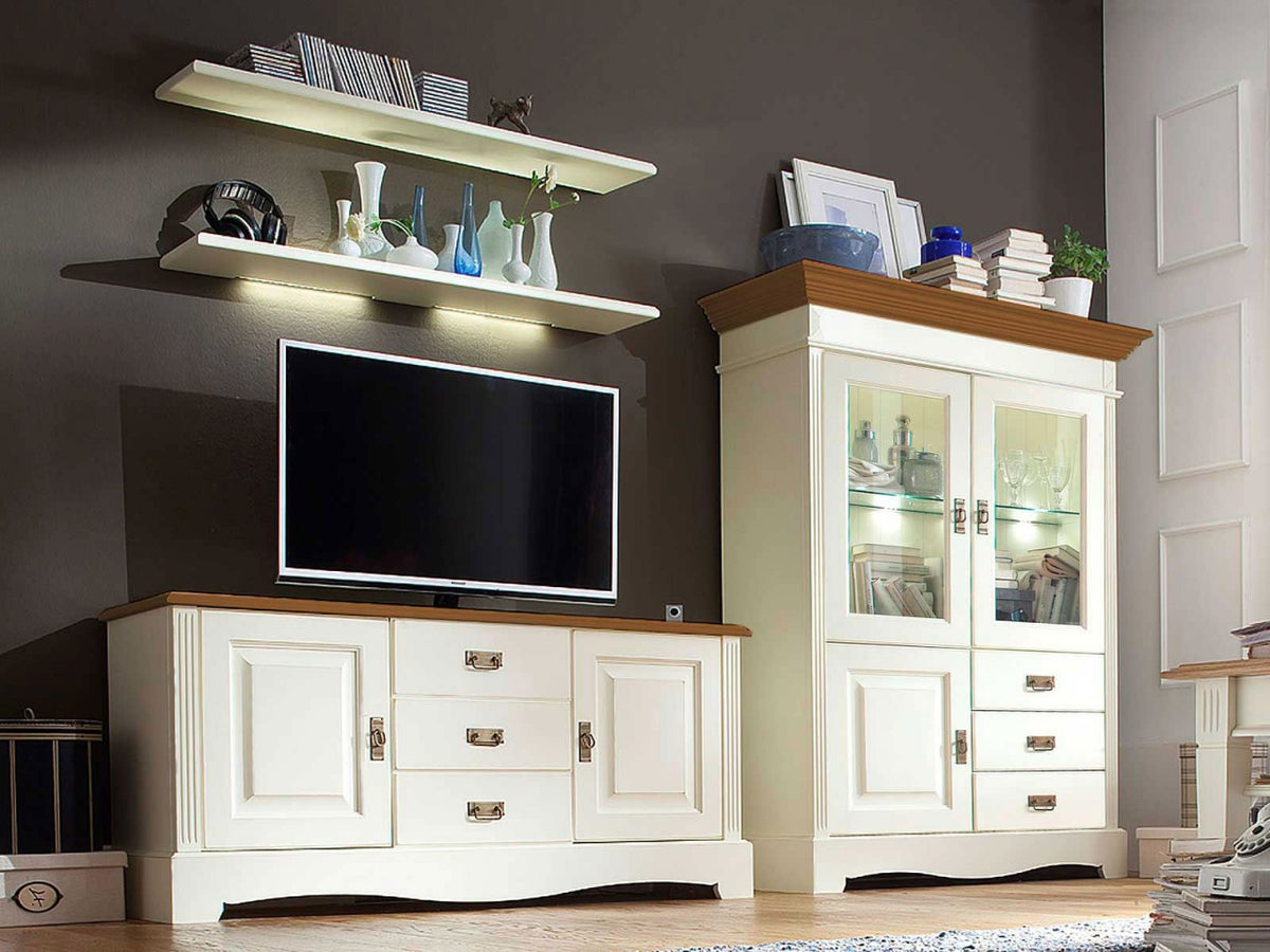 TV Schrank Set Wohnzimmer Padua 4-teilig B294 x H166 x T49cm massiv panna Absetzung sierra