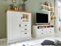 Wohnwand Set Novara Highboard Lowboard weiß Wildeiche natur