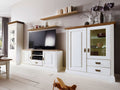 Wohnwand Set Novara Vitrine TV Schrank Highboard weiß Wildeiche massiv