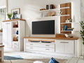 Wohnwand Olbia Highboard TV Lowboard Wandregal massiv weiß natur geölt Highboard links