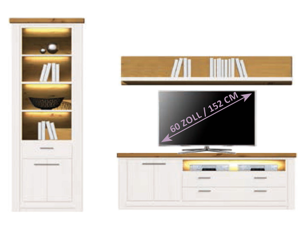 Wohnwand Olbia Regal Schrank TV Lowboard Bücherbord massiv weiß natur Regalschrank links