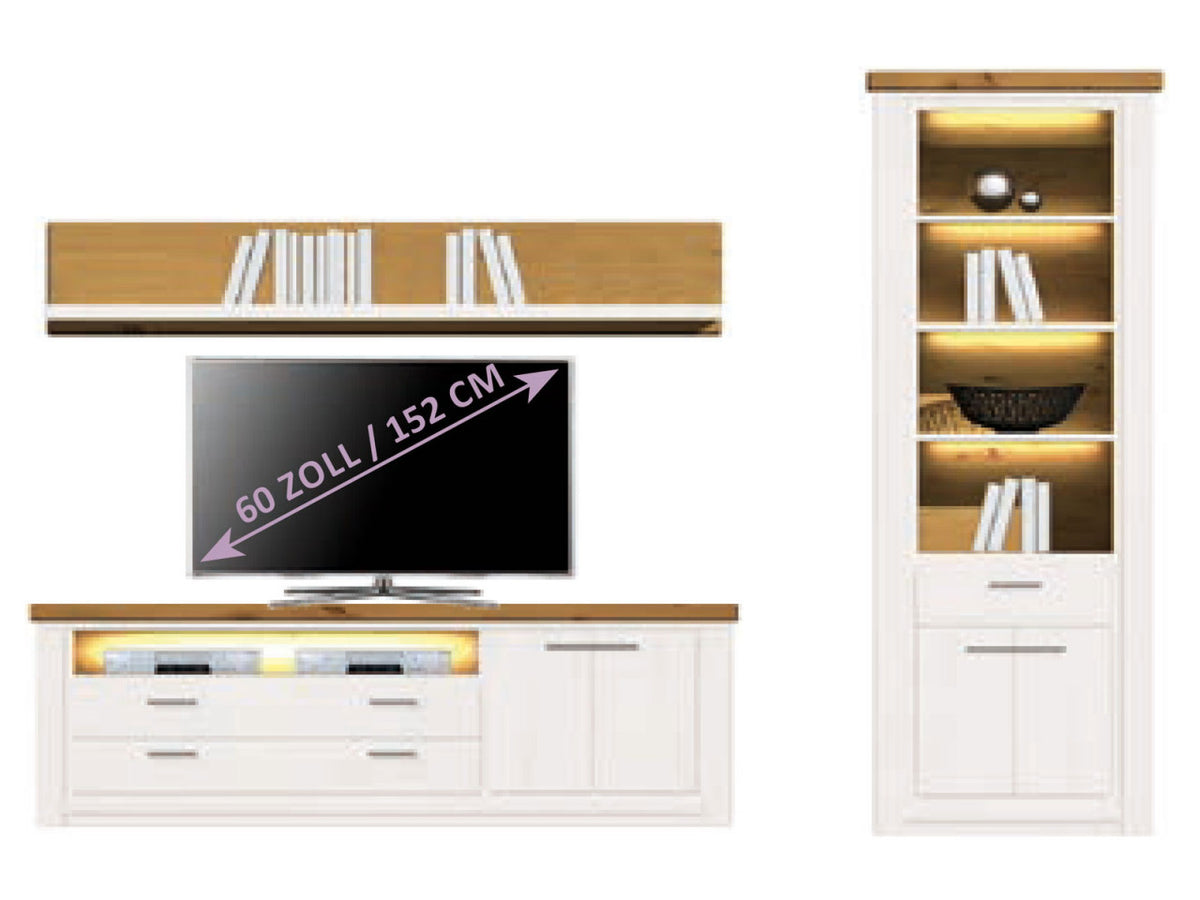 Wohnwand Olbia Regal Schrank TV Lowboard Bücherbord massiv weiß natur Regalschrank rechts