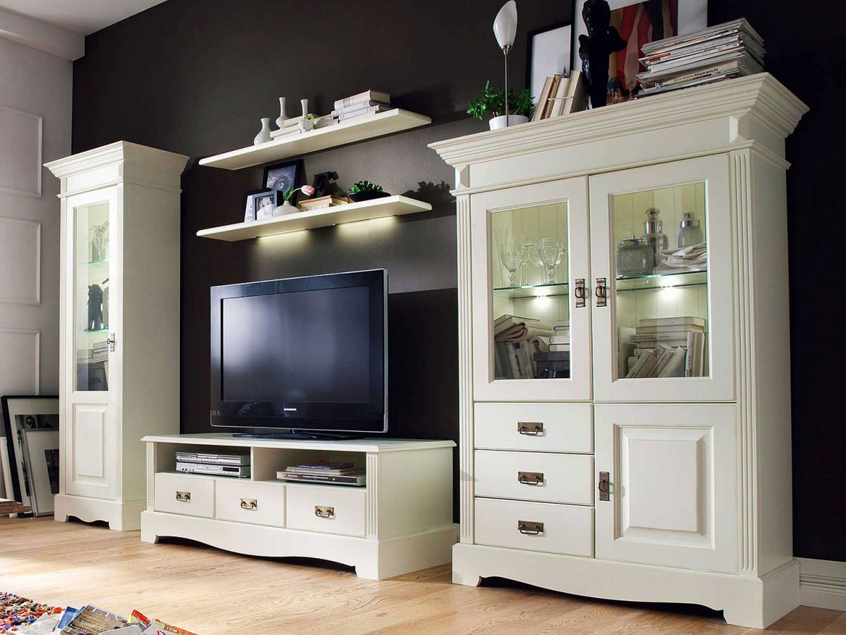 Wohnwand Wohnzimmer Schrank Set Padua 5-teilig B354xH204xT56cm massiv panna