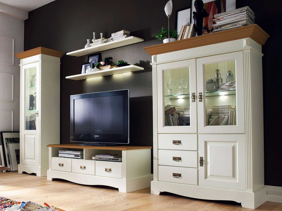 Wohnwand Wohnzimmer Schrank Set Padua 5-teilig B354xH204xT56cm massiv panna Absetzung sierra