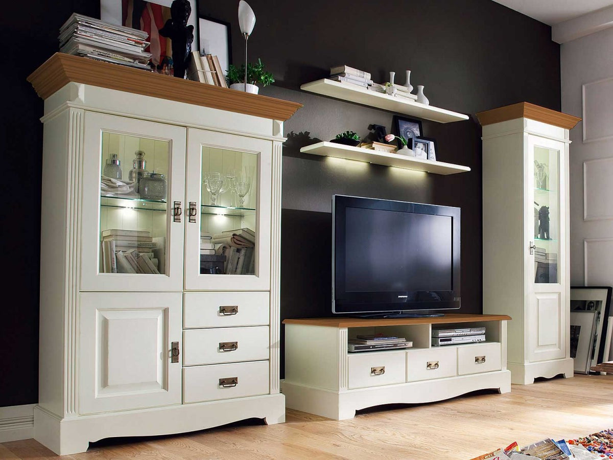 Wohnwand Set Padua 5-teilig B354xH204xT56cm massiv panna Absetzung sierra