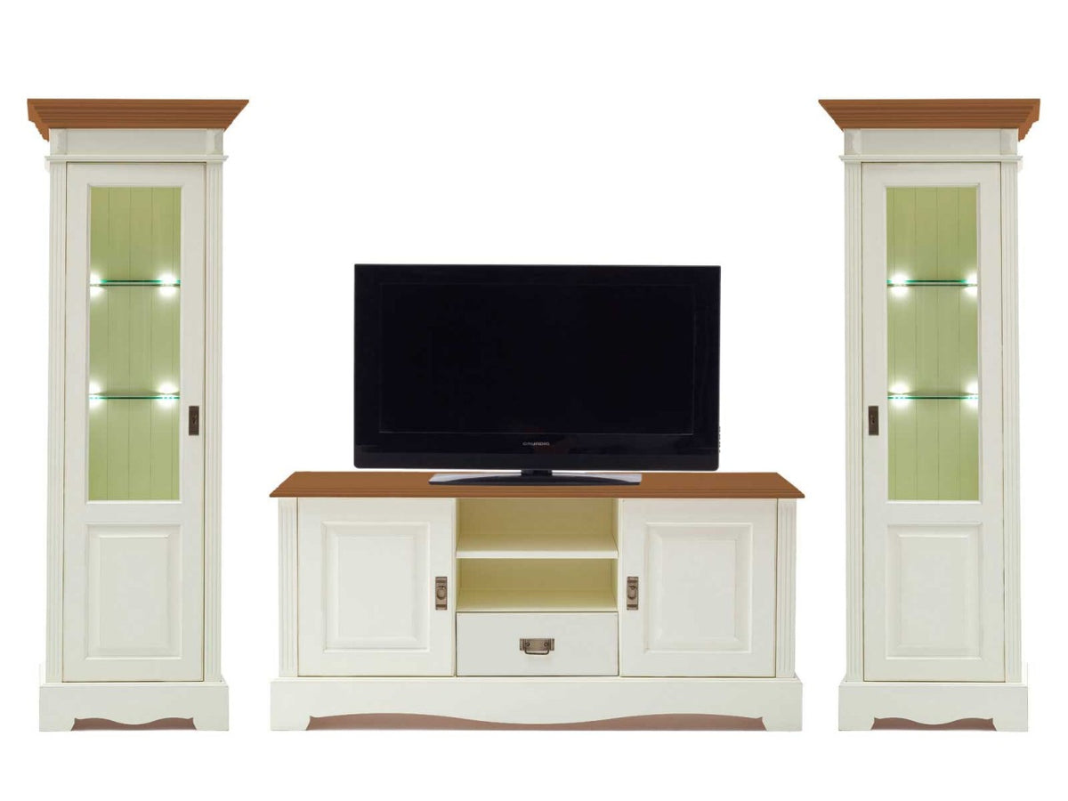Wohnwand Wohnzimmer Schrank Set Padua 3-teilig B321xH204xT49cm massiv panna Absetzung sierra