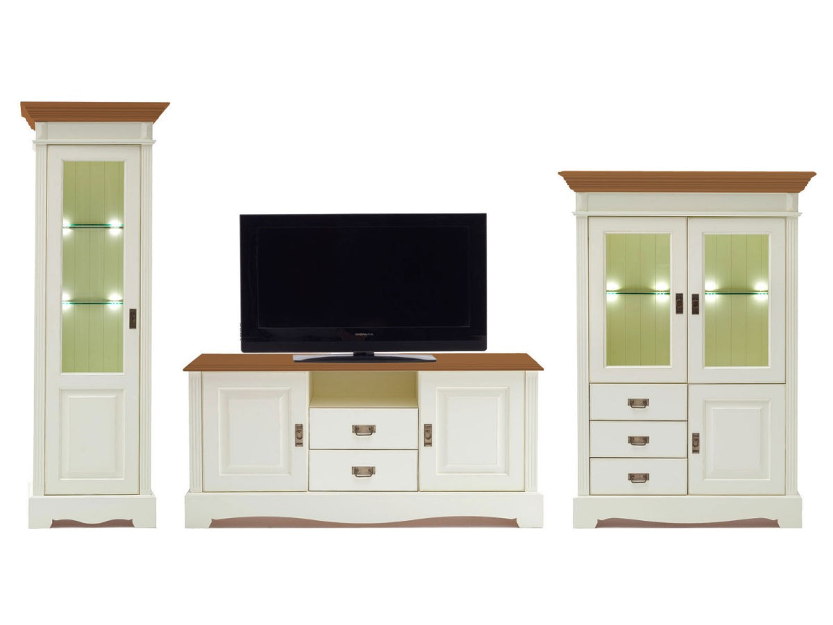 Wohnzimmer Schrank Set Wohnwand Padua 3-teilig B367xH204xT49cm massiv panna Absetzung sierra