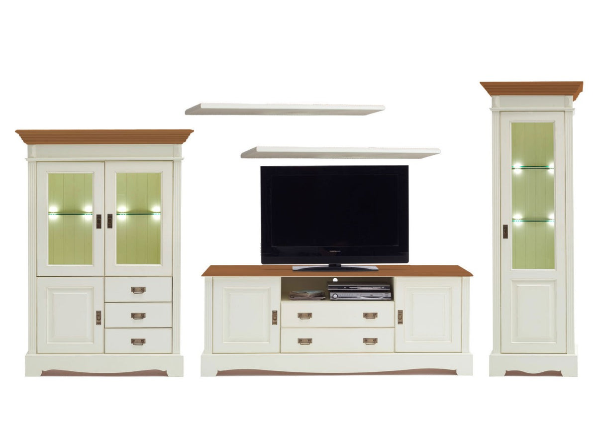 Wohnwand Wohnzimmer Schrank Set Padua 5-teilig B397xH204xT56cm massiv panna Absetzung sierra