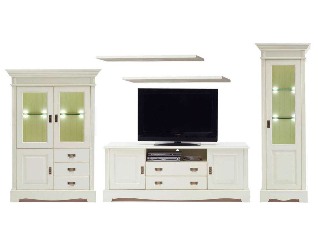 Wohnwand Wohnzimmer Schrank Set Padua 5-teilig B397xH204xT56cm massiv panna
