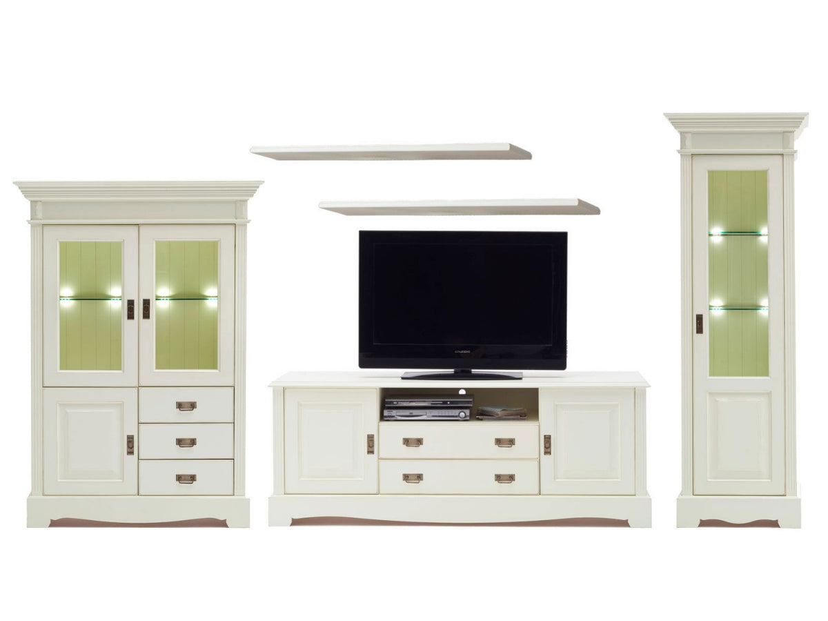 Wohnwand Wohnzimmer Schrank Set Padua 5-teilig B397xH204xT56cm massiv panna