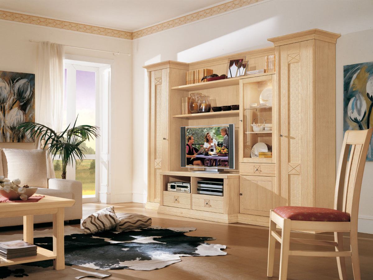 Wohnwand Wohnzimmer-Schrank Vienna B 289 x H 210 cm, Pinie massiv Pinie natur gebürstet