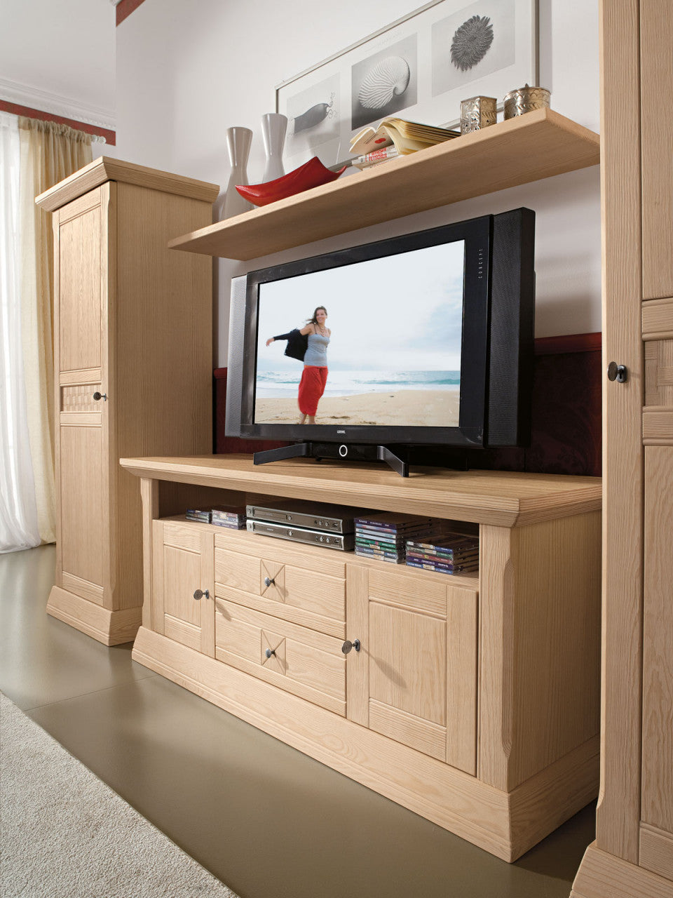 Wohnzimmer-Schrank-Set Vienna - 4-teilig aus massiver Pinie B340 x H210cm Pinie natur gebürstet