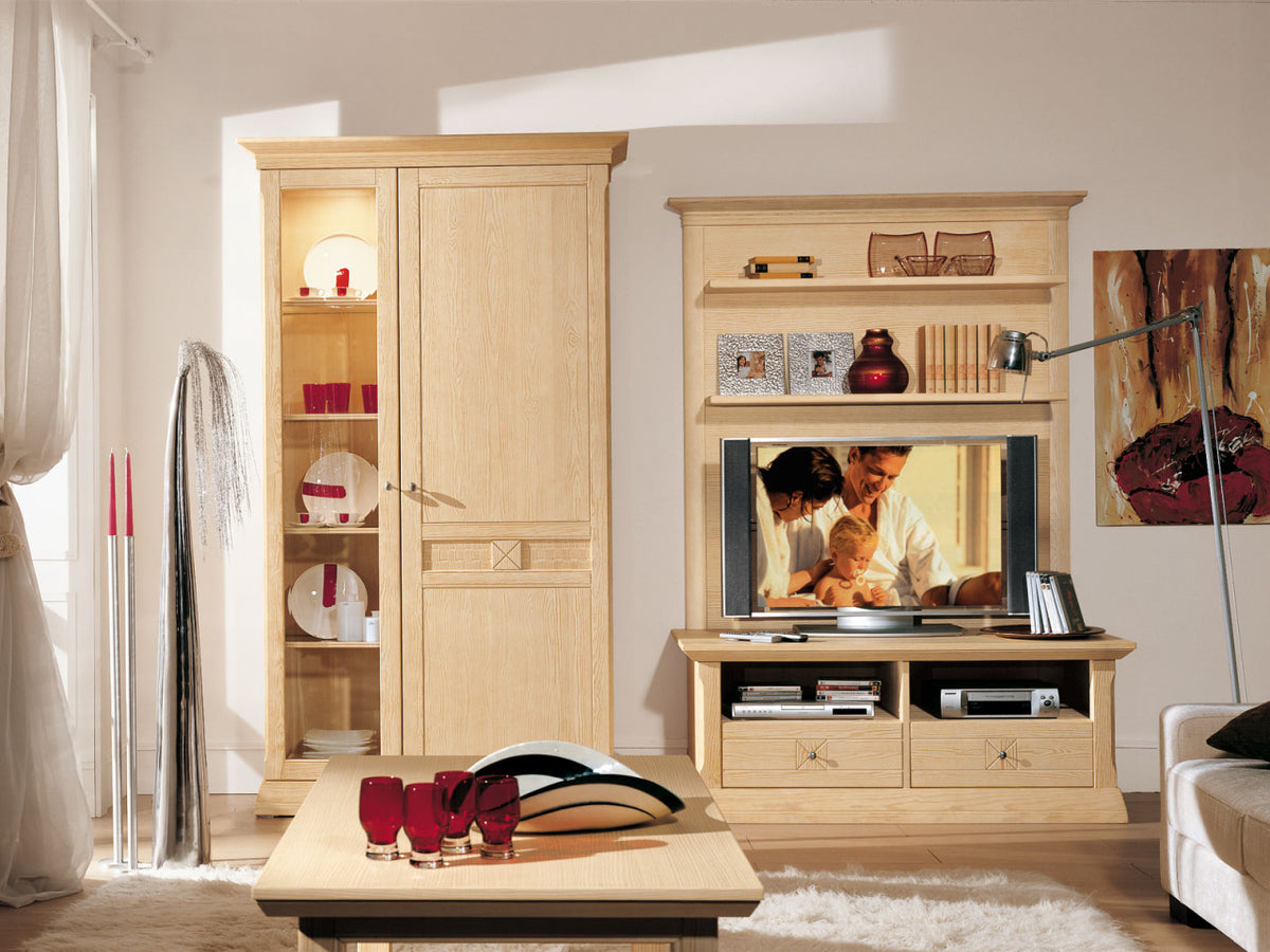 Standvitrine Vienna mit Glas-Holzfront – Pinie Massiv, 121 x 210 cm Pinie natur gebürstet